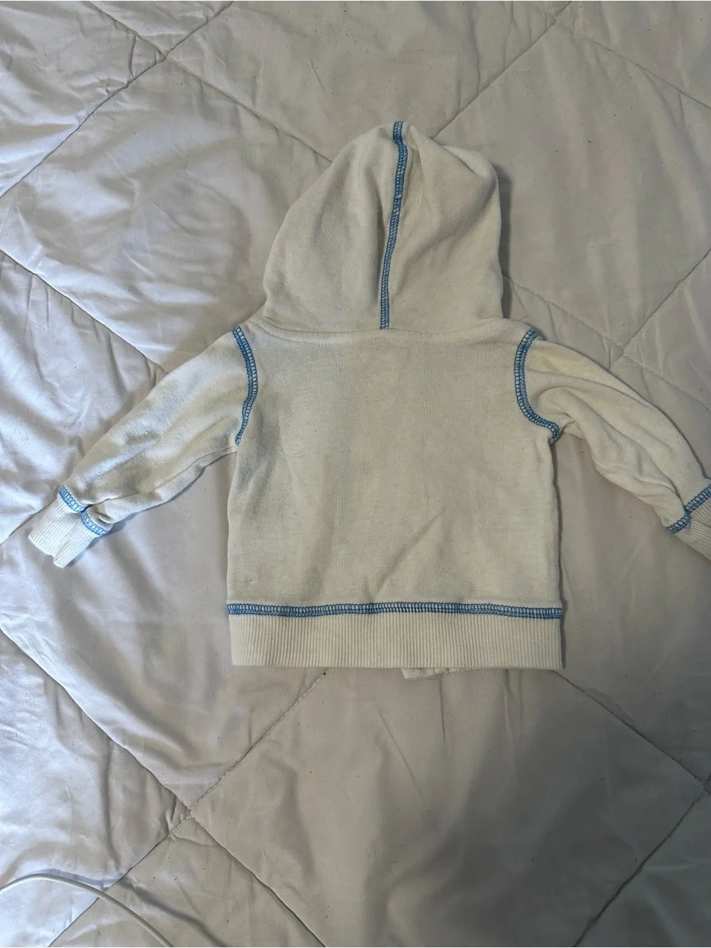 BabiesRUs Cream Hoodie Jacket with Blue Trim and Animal Pockets